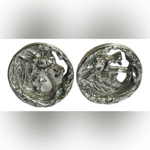 Estate Vintage Fisherman cuff links silver tone